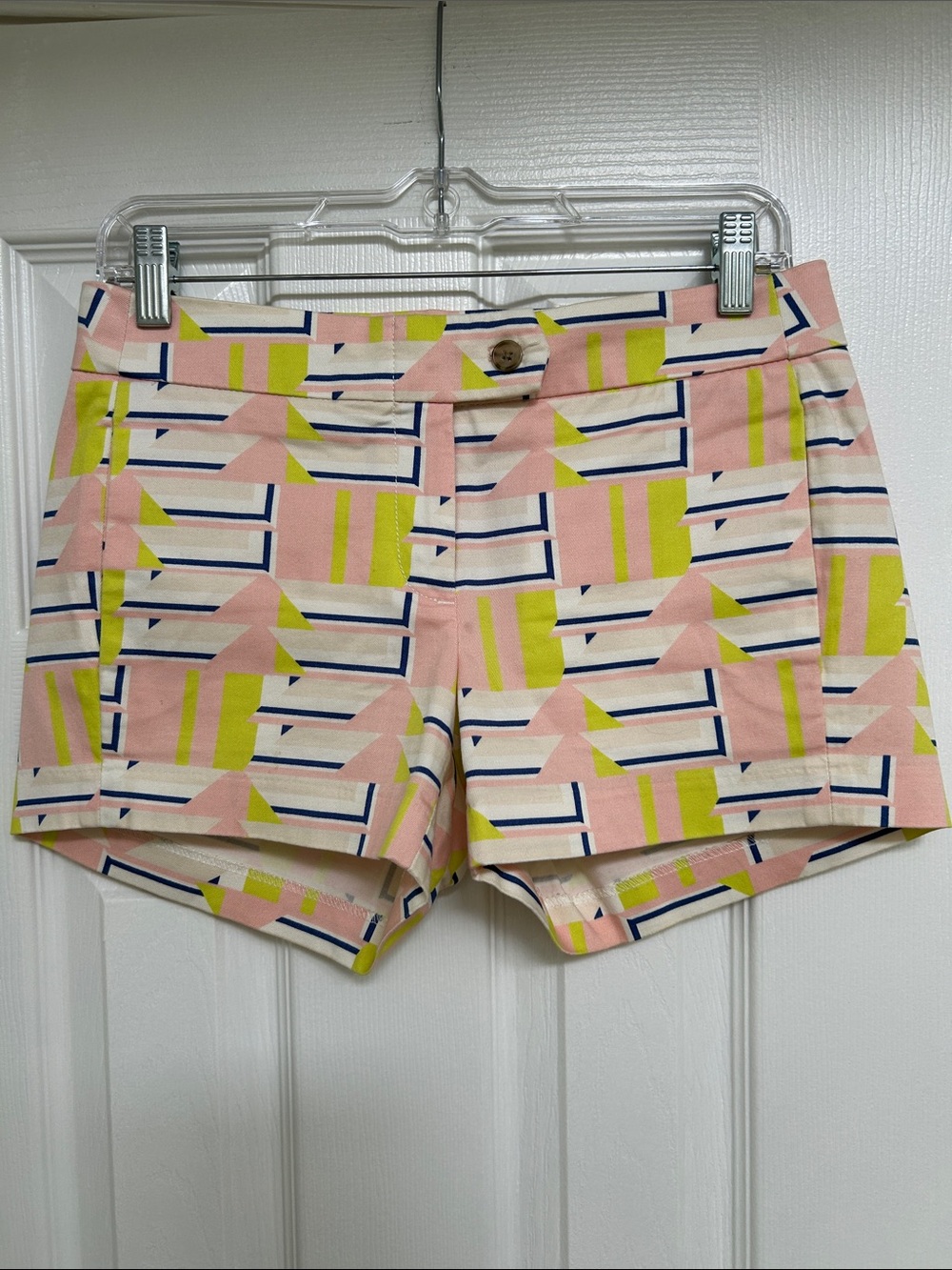 J. Crew Pink, Yellow & Navy Geometric Print Stretch Shorts